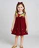 ShopperTree Cotton Knit Sleeveless Bow Applique Floral Printed Dress - Maroon