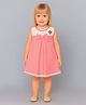ShopperTree Cotton Woven Sleeveless Polka Dots Printed & Floral Embroidered Dress - Light Pink