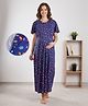 Bella Mama Cotton Knit Half Sleeves Nursing Nighty With Floral Print - Royal Blue