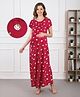 Bella Mama Cotton Knit Half Sleeves Nursing Nighty With Floral Print - Red