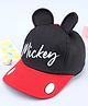 Babyhug Disney Cotton Woven Summer Cap with Mickey Mouse Graphic & 3D Ear Black - Diameter 17 cm