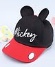 Babyhug Disney Cotton Woven Summer Cap with Mickey Mouse Graphic & 3D Ear Black - Diameter 16.5 cm
