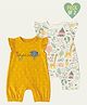 furr balls Organic Cotton Knit Pack Of 2 Sleeveless Animals Printed Romper - Off White & Yellow