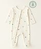furr balls Organic Cotton Knit Full Sleeves Hearts Printed Sleepsuit - Off White