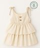 furr balls 100% Organic Cotton Woven Sleeveless Metal Bow Applique Detailed Layered Dress - Off White
