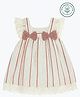furr balls 100% Organic Cotton Woven Sleeveless Striped  Bow Applique Detailed Dress - Off White