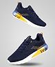 ABROS Colour Blocked Mesh Detailed Lace Up Shoes - Navy Blue & Mustard