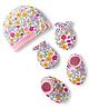 Babyhug 100% Cotton Interlock Knit Cap Mittens & Booties & Floral Print Pink - Diameter 13.25 cm