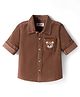 Babyhug  Cotton Woven Full Sleeve Solid Colour Corduroy Shirt with Bear Embroidery - Brown