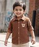 Babyhug  Cotton Woven Full Sleeve Solid Colour Corduroy Shirt with Bear Embroidery - Brown