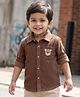 Babyhug  Cotton Woven Full Sleeve Solid Colour Corduroy Shirt with Bear Embroidery - Brown
