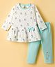 Tango Single Jersey Knit Full Sleeves Top & Legging Set with Puppy Print & Bow Applique - Aqua Blue