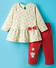 Tango Single Jersey Knit Full Sleeves Top & Legging Set with Elephant Print & Bow Applique - Red