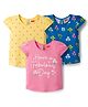Babyhug 100% Cotton Knit Half Sleeves T-Shirts With Floral & Polka Dot Print Pack of 3 - Pink Navy Blue & Yellow