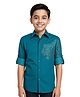 Charchit Cotton Woven Full Sleeves Tiger Designed Shirt - Turquoise