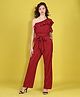 Cutiekins Woven Sleeveless One Shoulder Frill Detailed Solid Jumpsuit - Maroon
