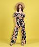 Cutiekins Woven Half Sleeves Off Shoulder Floral Printed Frill Detailed Jumpsuit - Black & Orange