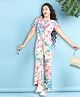 Cutiekins Woven Half Sleeves Floral Printed Jumpsuit - White & Pink