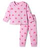 Babyhug Knit Full Sleeves Co-ords Night Suit With Heart Print - Light Pink
