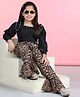 Cutiekins Woven Full Sleeves Pearl Embellished Top & Palazzo Set - Black & Brown