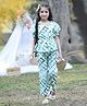 Cutiekins Cotton Woven Half Puffed Sleeves Tie Dye Coordinating Top & Pant Set -   White & Green