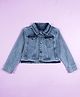 Kiddopanti Denim Woven Full Sleeves Rhinestones Embellished Mild Washed Cropped Jacket - Light Blue