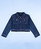 Kiddopanti Denim Woven Full Sleeves Rhinestones Embellished Mild Washed Cropped Jacket - Dark Blue