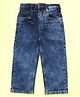 Kiddopanti Denim Woven Rhinestones Embellished Mild Washed Jeans - Medium Rag Blue