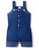 Babyhug Woven Sleeveless Denim Jumpsuit With Floral Embroidery - Navy Blue