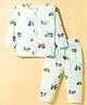 ToffyHouse Cotton Knit Full Sleeves Co-Ord T-Shirt & Pyjama Night Suit with Vehicle Print - Light Green