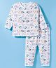 ToffyHouse 100% Cotton Knit Full Sleeves Co-ords T-Shirt Style & Pajama Night Suit With Jungle Theme Print - Off White