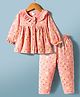 ToffyHouse Cotton Knit Full Sleeves Co-ords Top & Pajama Night Suit with Honey Bee Print - Peach