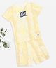 Pantaloons Junior Cotton Knit Half Sleeves Stay Cool Text Printed Tie Dye Tee & Shorts Set - Yellow