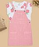 Pantaloons Junior Cotton Woven Half Sleeves Floral Printed Pinafore Dress With Tee - Pink