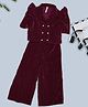 Pantaloons Junior Cotton Woven Half Puffed Sleeves Double Breasted Top & Trousers Set - Maroon