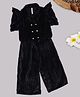 Pantaloons Junior Cotton Woven Half Puffed Sleeves Double Breasted Top & Trousers Set - Black