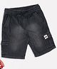 Pantaloons Junior Cotton Denim Active Energy Text Patch Detailed Mild Washed Shorts - Charcoal Grey