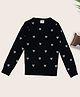 Pantaloons Junior Knit Full Sleeves Glitter Hearts Designed Sweater - Black