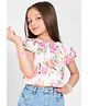 Pantaloons Junior Cotton Woven Half Sleeves Floral Printed Top - Off White