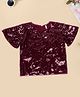 Pantaloons Junior Knit Half Bell Sleeves Sequins Embellished Top - Maroon