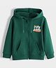 Orange Sugar 100% Cotton Knit Full Sleeves Play Hard Text Printed Light Winter Zipper Hoodie - Dark Green
