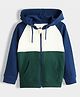 Orange Sugar 100% Cotton Knit Full Raglan Sleeves Colour Blocked Light Winter Zipper Hoodie - Green