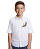 Charchit Cotton Woven Full Sleeves Bird Design Embellished Shirt - White