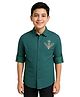 Charchit Cotton Woven Full Sleeves Bee Embroidered & Beads Embellished Shirt - Rama Green