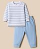 Zero Sinker Knit Full Sleeves Striped T-Shirt & Lounge Pant Set - Aqua