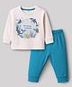 Zero Sinker Knit Full Sleeves T-Shirt & Lounge Pant Set with Sea Life Print - Cream & Sea Green