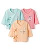 Zero Interlock Knit Full Sleeves Front Open Jhablas with Seagull Bunny & Koala Print Pack of 3 - Peach Aqua Blue & Light Orange