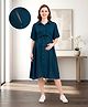 Bella Mama Woven Half Balloon Sleeves Solid Color Maternity Shirt Dress - Teal Blue