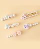 Hola Bonita Free Size Hair Pins with Flower Pearl Bow & Butterfly Applique Pack of 5- Pink & White