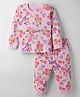 Tango Interlock Knit Full Sleeves Co-ords T-Shirt & Lounge Pant Set with Floral Print - Pink